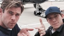 Tom Holland and Chris Hemsworth strike a Spider-Man pose!